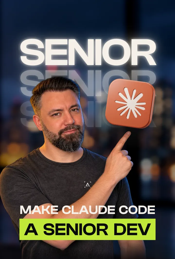 Baptiste O'Donovan pointing at the Claude logo, captioned Make Claude Code a senior dev